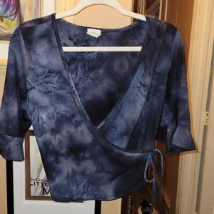 Blue tie dyed wrap top